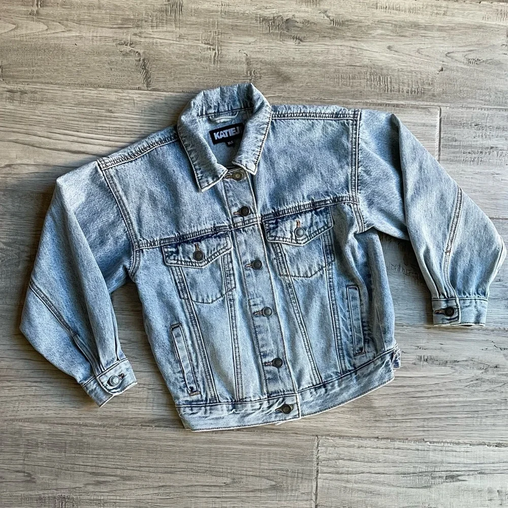 Katie J NYC Montauk Denim Jacket Acid Wash Blue Classic Layering SZ Tween XL